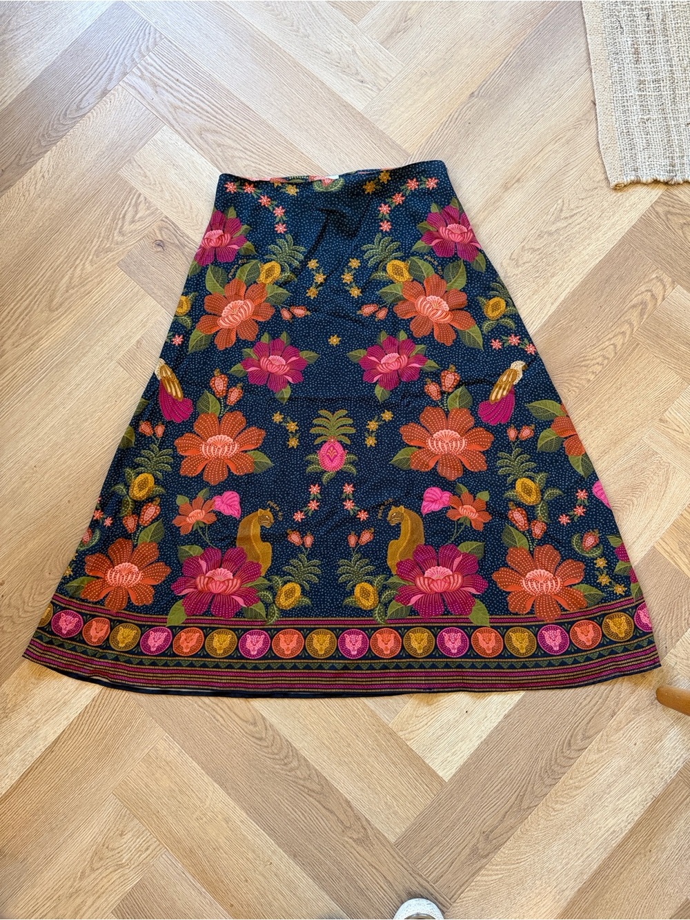 FARM Rio Black Midi Skirt with Rust and Orange Floral Border - Picture 2 of 6